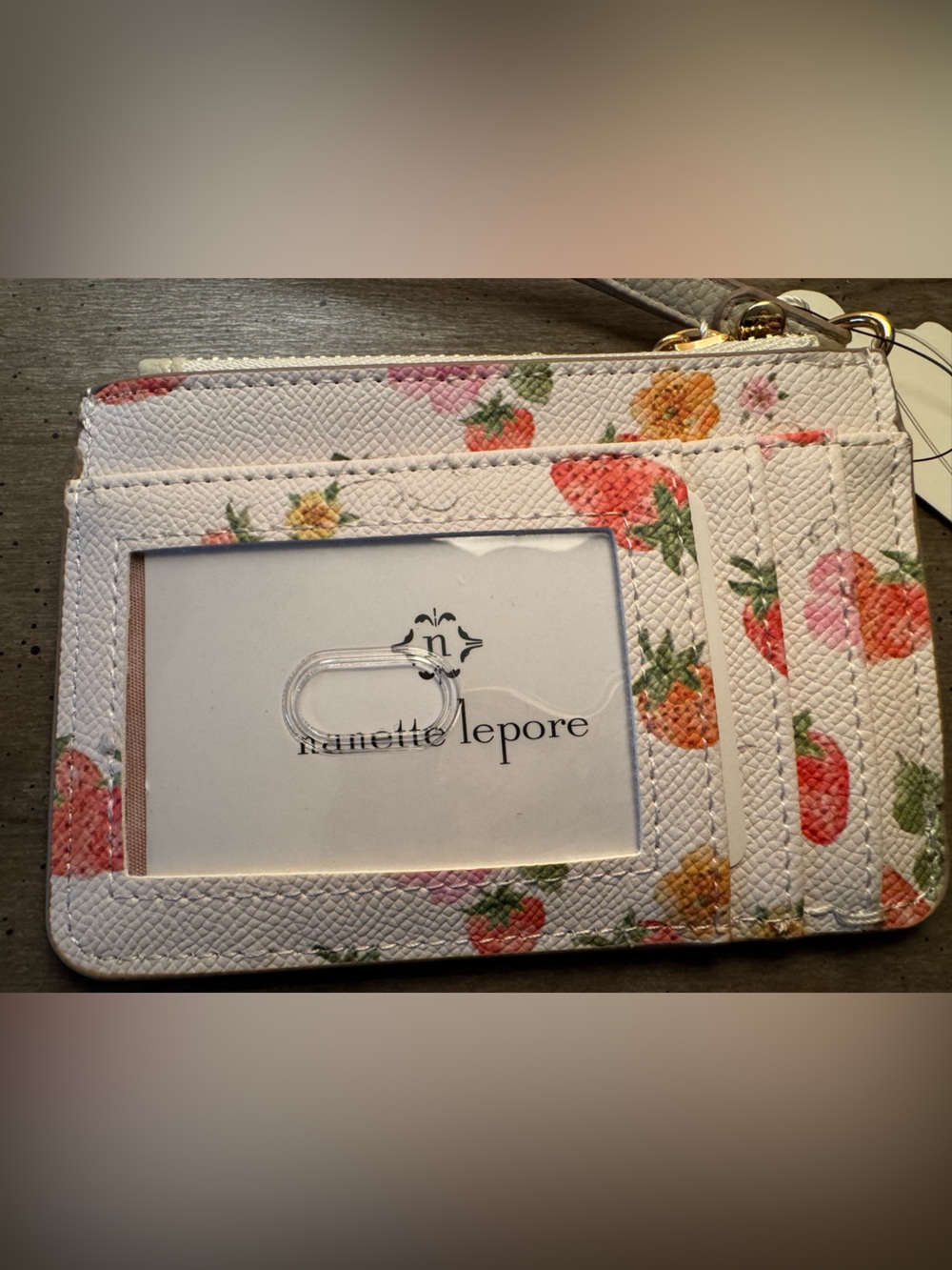 Nanette Lepore Cream Floral Strawberry Wristlet - Picture 5 of 12